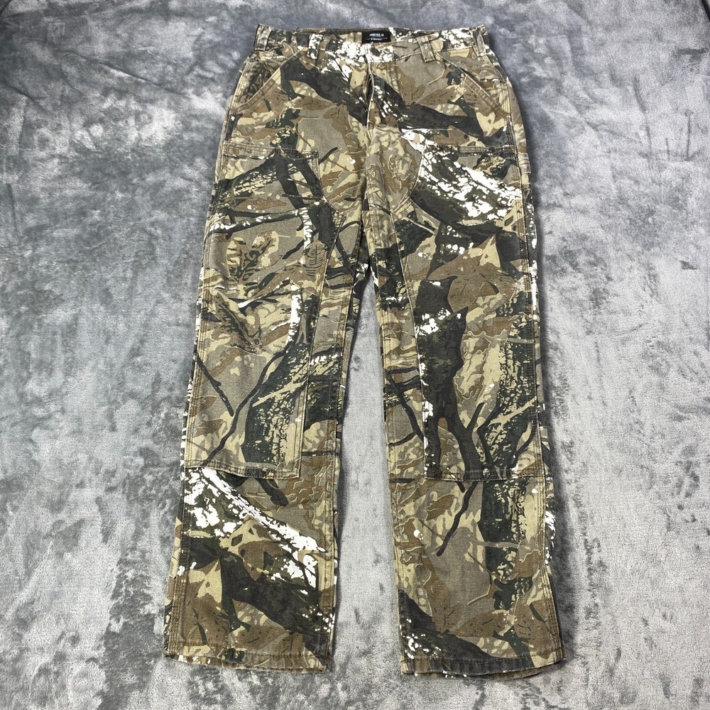 Straight Leg Carpenter Camo Pants Mens Fits 28x29 Geen Leaf Bark Double knee